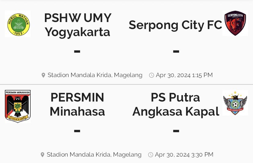 Jadwal pertandingan grup L

#Liga3 #LigaIndonesia