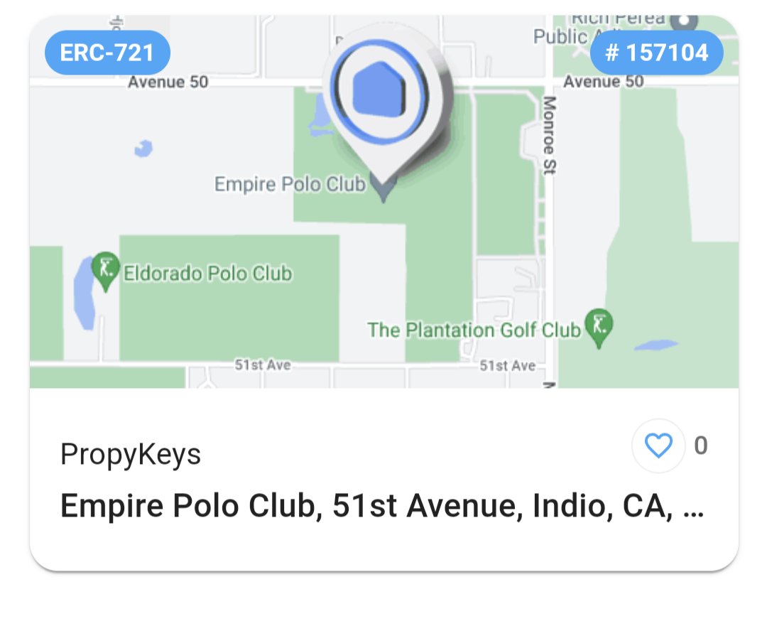 I just minted my PropyKey <a href="/PropyInc/">Propy</a> 
dapp.propy.com

🔥 I minted the Empire Polo Club, 51st Ave, Indio, CA through the <a href="/CoinbaseWallet/">Coinbase Wallet</a> quest

🎡 This is where <a href="/coachella/">Coachella</a> and <a href="/Stagecoach/">Stagecoach Festival</a> take place 👀

#propykeys #NFT #DeFi #RealEstate #blockchain #etherium