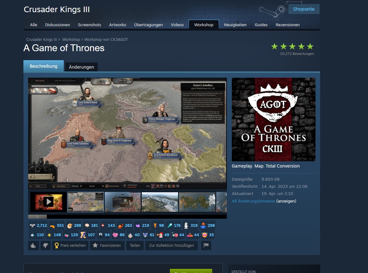 @2cents35916438 download in the steamworkshop the Got Game of thrones mod, 
awesome to play!!! 
enjoy ck3! the depth of the game is insane ;P