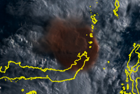 宇宙から見たインドネシアのルアング火山の大規模噴火の様子です #ruang #ruangvolcano 画像：情報通信研究機構（NICT）※切り抜き等の加工済み