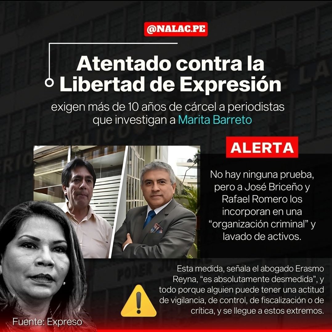 #Noticia 📣 | #FiscaliaCorrupta
🗣📣 LA FISCALIA CRIMINAL SE VOLVIÓ LOCA!
Un Grave ATENTADO CONTRA la LIBERTAD de EXPRESIÓN quiere perpetrar la Fiscalia de Gorriti al querer CRIMINALIZAR y piden 10 años de Carcel para los Periodistas q Ozen investigar a marita Barreto y Compañía