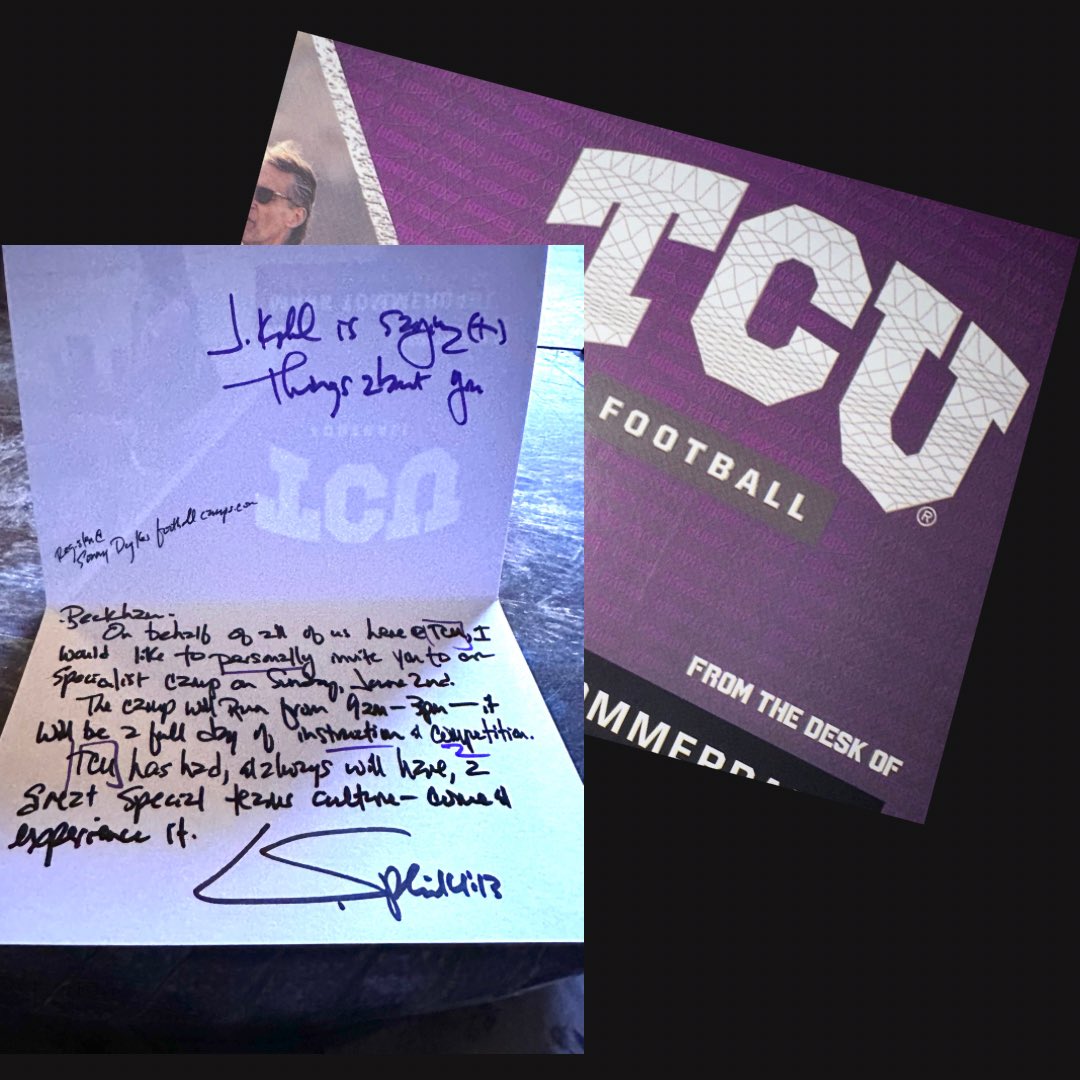 Thank you @MTommerdahl for the handwritten invitation to camp this summer. Let’s work!
#kingsofTheHill #longsnapping 
@NicoSummerfield @coachmarkwilk 
@KohlsSnapping @Coach_Casper