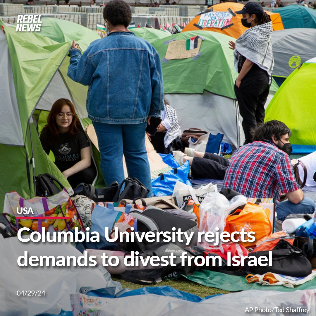 Columbia University President Minouche Shafik announced that the Ivy League institution will not divest from Israel, rejecting a key demand made by pro-Palestinian protesters who have set up an encampment on the New York City campus. MORE: rebelne.ws/44nM9Ju