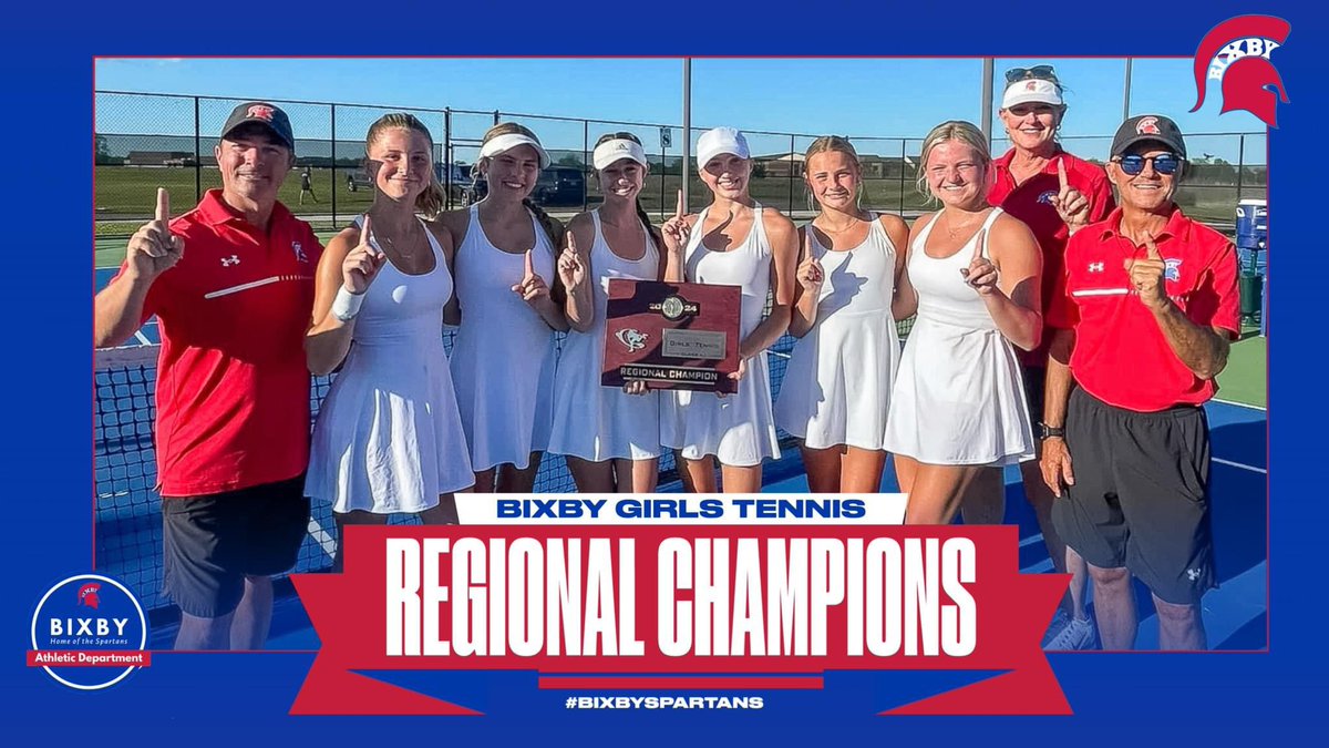 Bixby Spartan Tennis Regional Champs! S-Caelie Cox -1st 2S-Macy Mueller-1st 1D- Aubry Gilleland/Anna Dotson -3rd 2D- Kennedy Hay/Ava Slater-2nd #BixbySpartans | #PlayLikeChampions