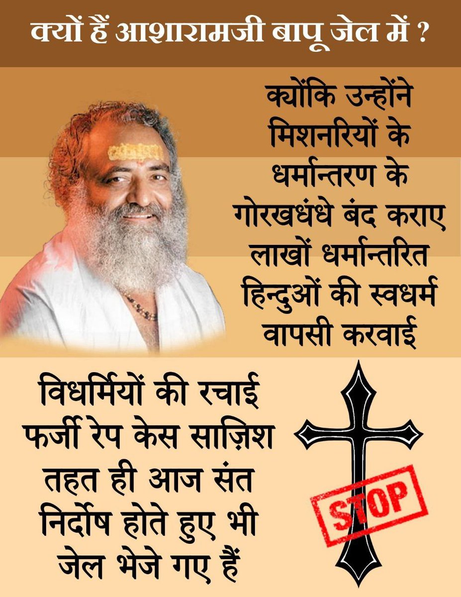 The Biggest #RoadBlockToConversion was Sanatani Saint Sant Shri Asharamji Bapu,
Bapuji brought back many converted innocent Hindus again into Sanatan Dharma by organising
'Ghar Vapasi' on large scale. 
This was the main reason for Cause of Conspiracy against Bapuji 😪😳