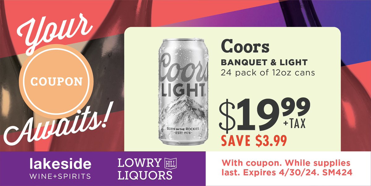 Save $3.99 on @coorslight 24 packs of 12oz cans throughout the month of April with this virtual coupon while supplies last! #coorslight #tastetherockies #lightbeer #coors #april #cheers