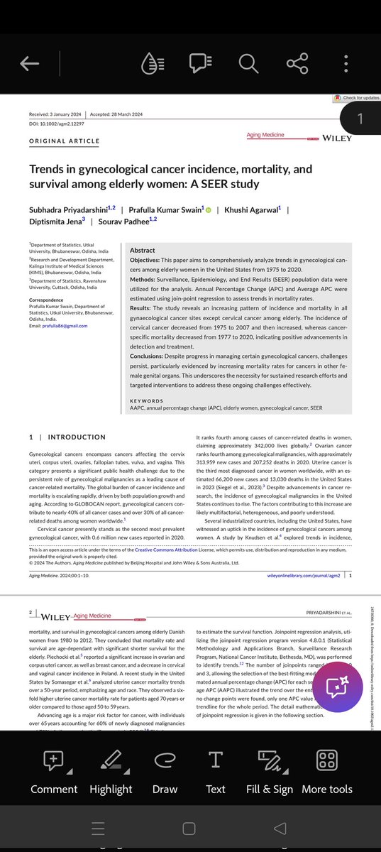 Our recent publication on gynecological cancer appeared in Aging in Medicine. doi.org/10.1002/agm2.1…
Congratulations to all my co-authors
#research #Cancer #CancerAwareness #cancersurvivor