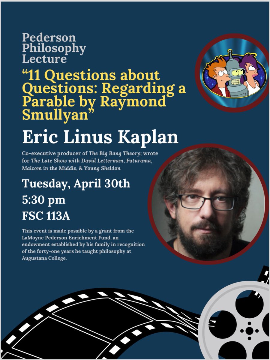 Looking forward to this talk by Eric Kaplan at <a href="/AugustanaSD/">Augustana University</a> tomorrow! <a href="/TerrifyingQuest/">TERRIFYING QUESTIONS</a> <a href="/AugiePhilosophy/">AugiePhilosophy</a>