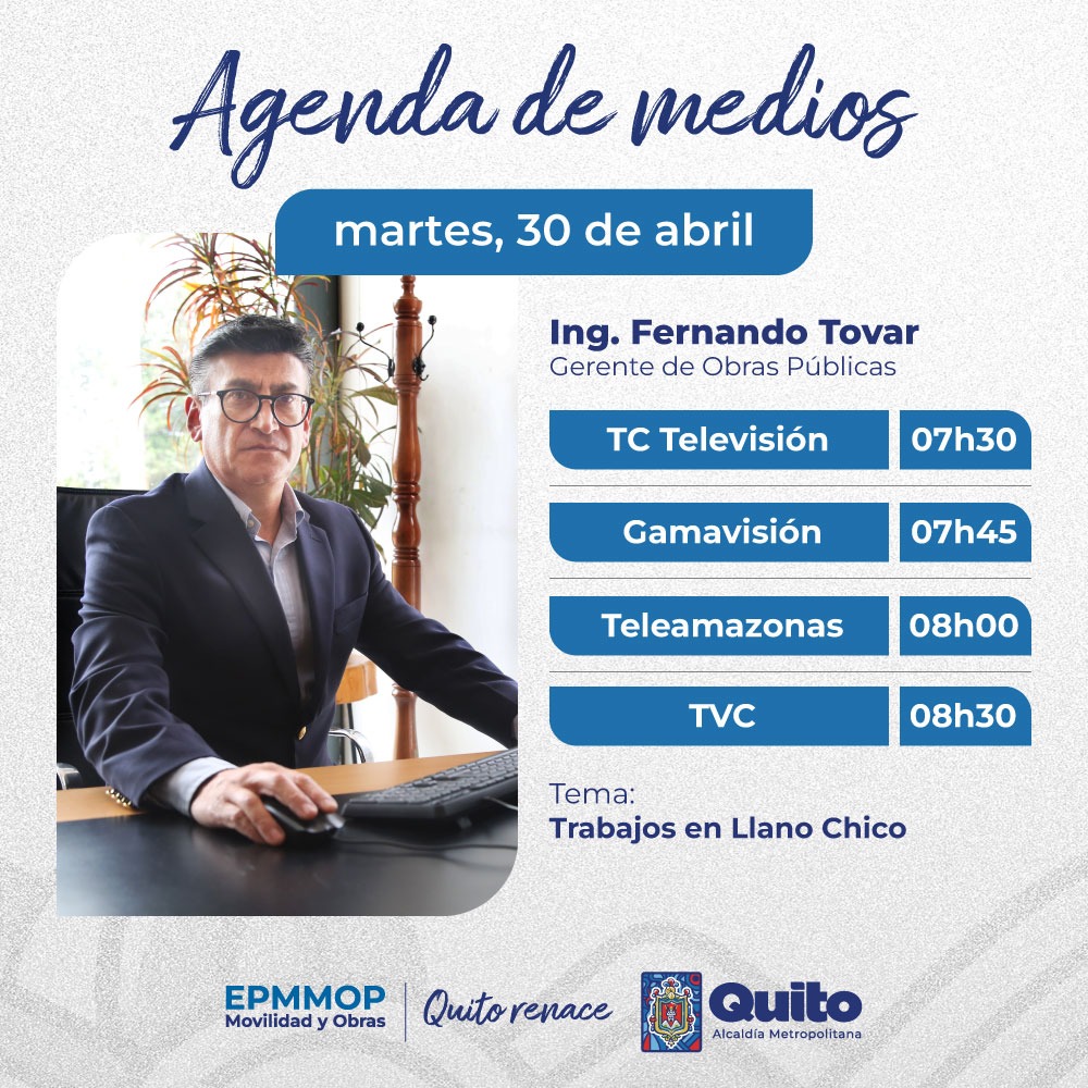 👷#EnMedios | Conoce sobre los trabajos que ejecutamos ante la emergencia en #LlanoChico. Con Fernando Tovar, gerente de Obras Públicas de Epmmop por:

📺@tctelevision
📺@GamavisionEcu
📺@teleamazonasec
📺@TVCEcuador

#QuitoRenace