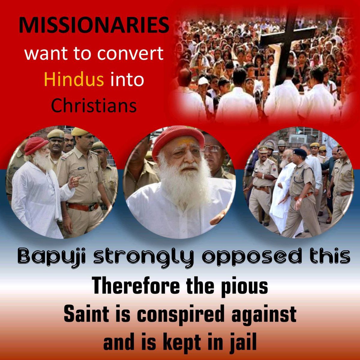 Sant Shri Asharamji Bapu Played major role of 
#RoadBlockToConversion
He realised The danger of conversion thus conducted shivir all over the country, made donations & did Ghar Vapasi of poor innocent Hindus. This is the main Cause of Conspiracy against Guruji.