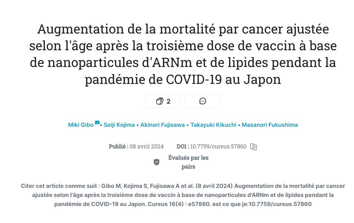 UNE ÉTUDE JAPONAISE MONTRE UNE HAUSSE DES CANCERS DEPUIS 2021

Publiée dans Cureus, un bon journal revu par les pairs :  ➡️cureus.com/articles/19627…