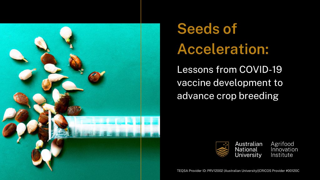 ❔ Can we leverage the lessons from the expedited development & delivery of the COVID-19 vaccine to accelerate the breeding of future-ready crops? 📢 Join us @ANUAgrifood for a one-of-a-kind 'Seeds of Acceleration' workshop on 26th June. 📋 Register: events.humanitix.com/seeds-of-accel…