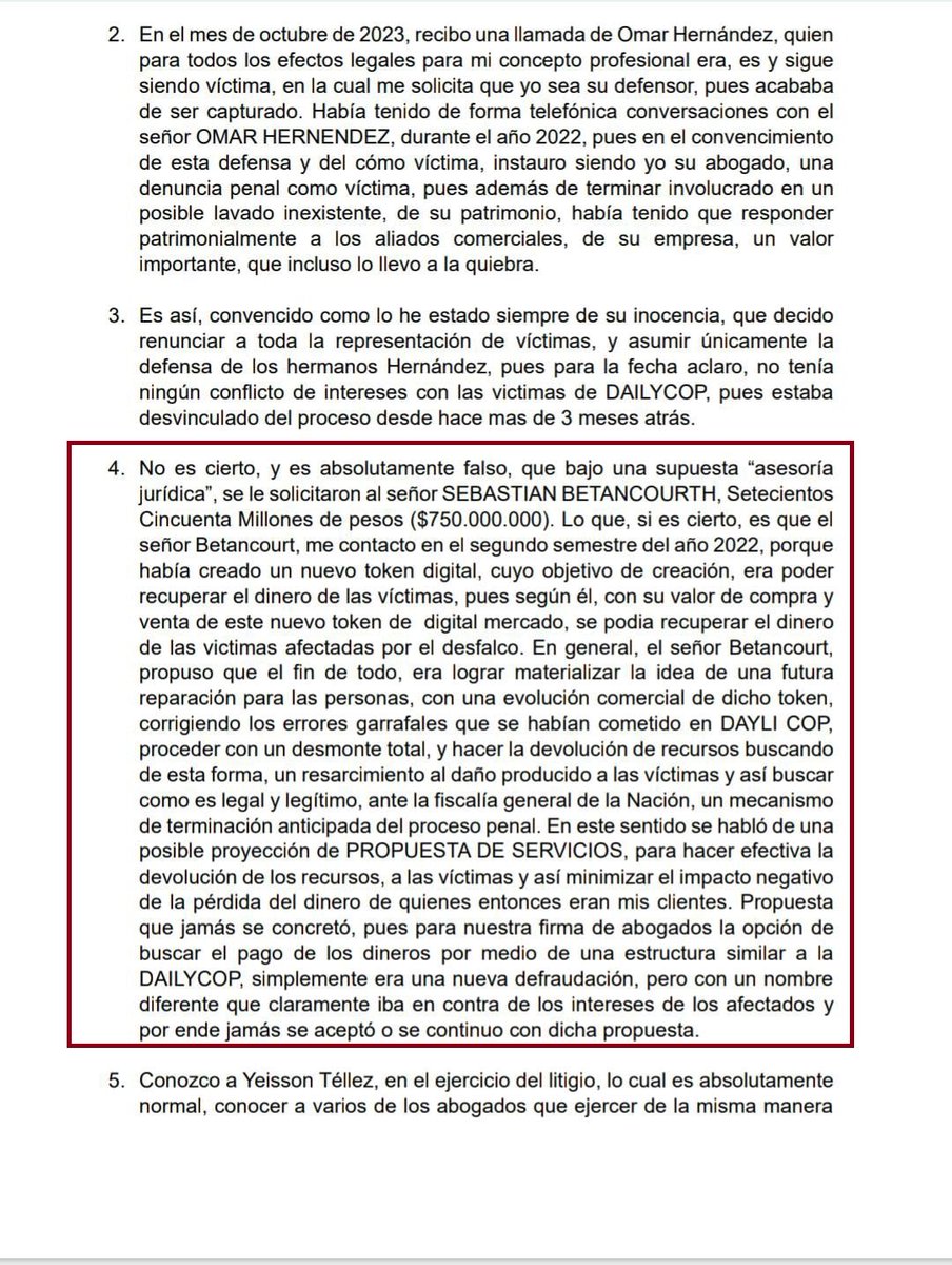 #JUDICIAL I Víctor Muñoz, abogado de dos señalados “cerebros” del caso Daily Cop, responde a acusaciones de Sebastian Betancourt, (creador del token de la criptomoneda). Dice que Betancourt es prófugo de la justicia y que comunicado conocido en la mañana es falso. @andresGgaitan