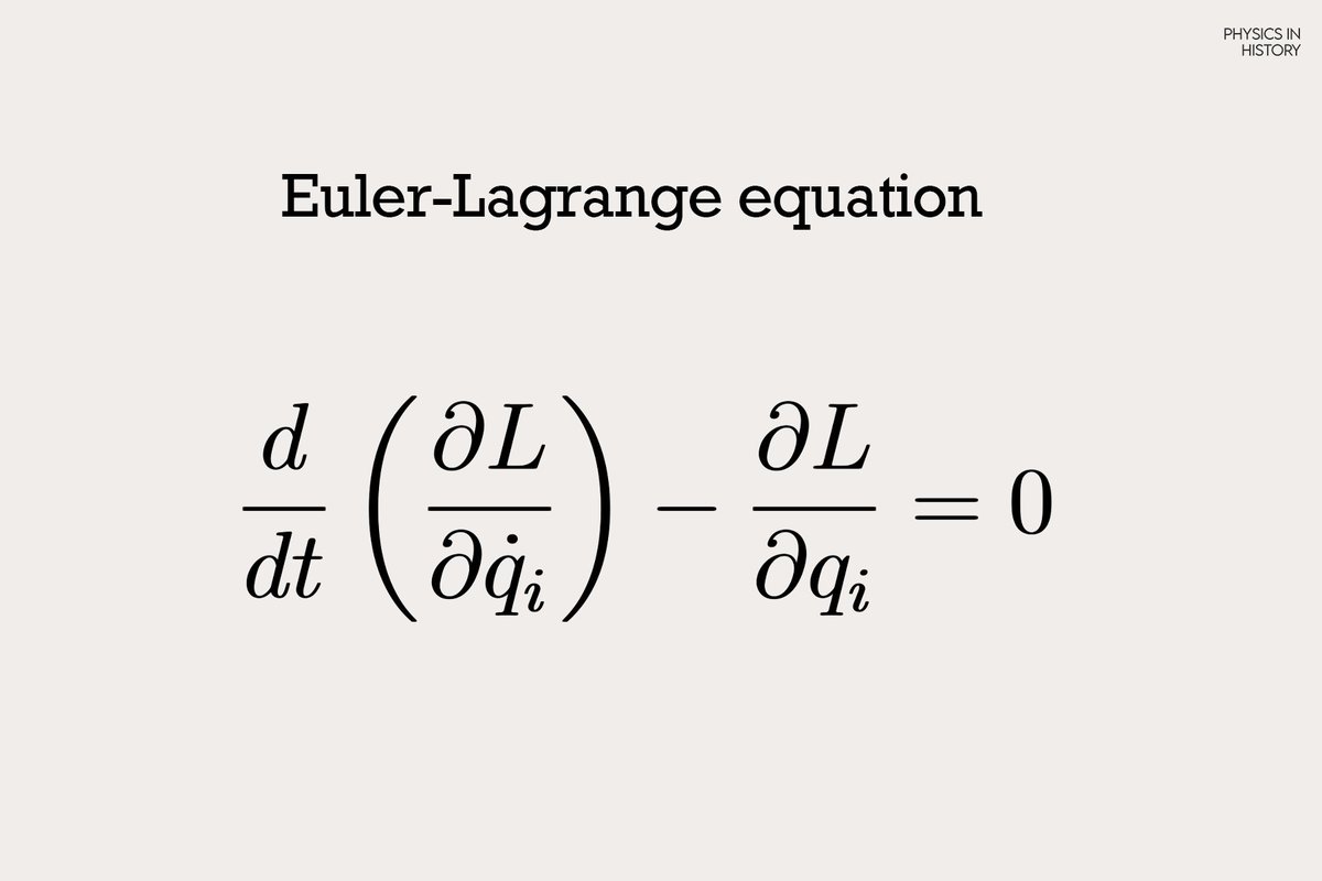 PhysInHistory's tweet image. The Euler-Lagrange equation is a fundamental equation in the field of analytical mechanics, specifically within the framework of Lagrangian mechanics. It provides a method to derive the equations of motion for a system based on a function called the Lagrangian, L, which…