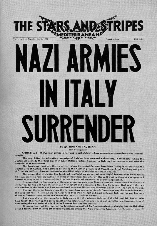 2 May 1945: Just days before the end of World War II in Europe, German and #Italian Republican forces surrender in Italy, ending the Italian Campaign. The surrender document was signed at the Royal Palace of Caserta on April 29, 1945. #OTD #WW2 #WWII #ad amzn.to/44cdCgK