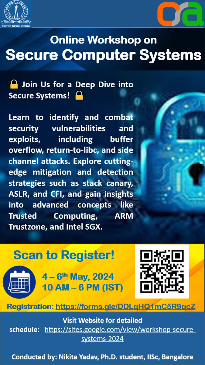 An online workshop on 'Secure Computer Systems' from 4 May 2024 - 6 May 2024.