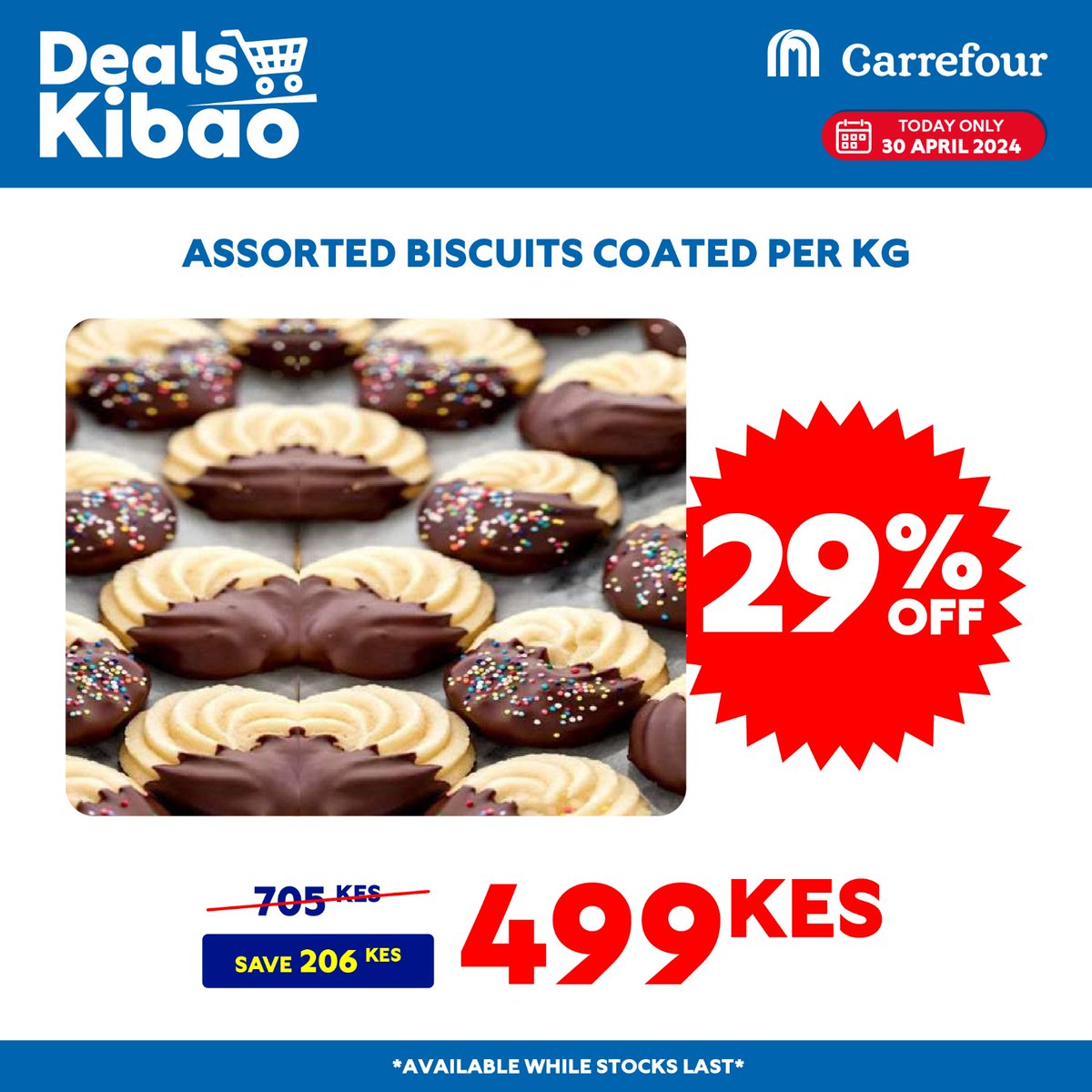 Sweet savings await! Enjoy 29% off per kg on our assorted biscuit coated treats, today only. Don't miss out on this limited-time offer! 🍪✨ #CarrefourKenya #GreatMoments @majidalfuttaim