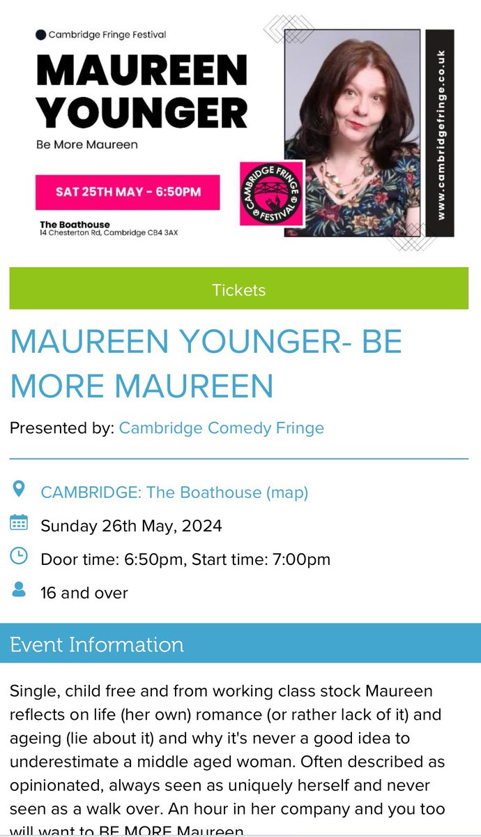 Folks, I am performing @CambFest this May. Feel free to grab yourself a ticket or two! #bemoremaureen wegottickets.com/event/619524
