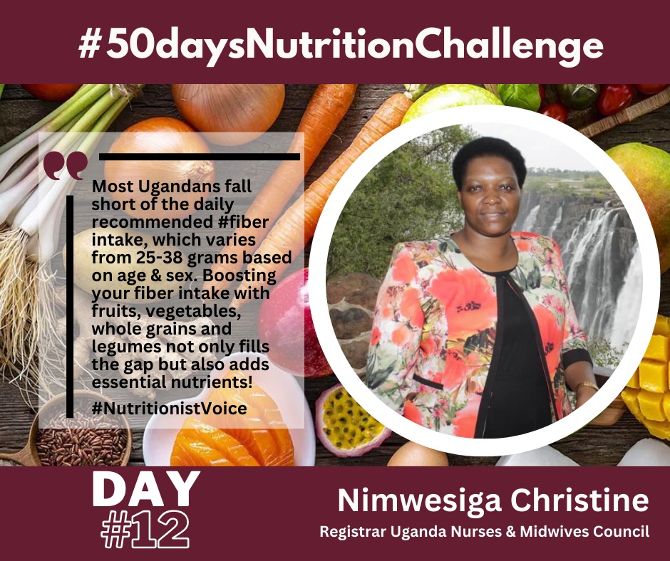 Fruits and vegetables don't only boost the fiber content,but also provide essential nutrients, Ms Christine Nimwesiga, Registrar Nurses Council of Uganda.

#FruitsbandVegetableIntakeCampaign | #50daysNutritionChallenge | #NutritionCommandCentre.