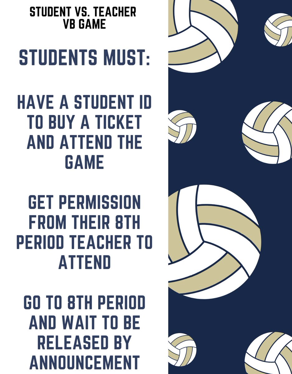 Students vs. Teachers Volleyball Game this Friday, May 3rd. Come cheer on your favorite teacher! Tickets can be purchased during lunch on Thursday and Friday!