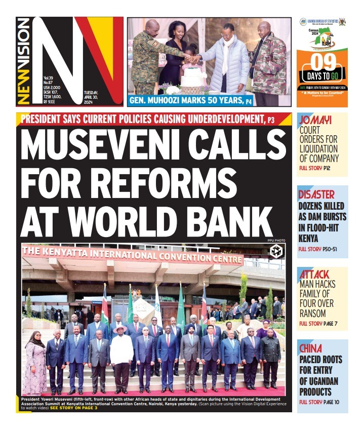 Tuesday's New Vision is out! 👉 President @KagutaMuseveni calls for reforms at @WorldBank For more captivating stories, get a copy from your nearest vendor or click here to read the e-paper 👉🏽 bit.ly/3d3acBF #VisionUpdates