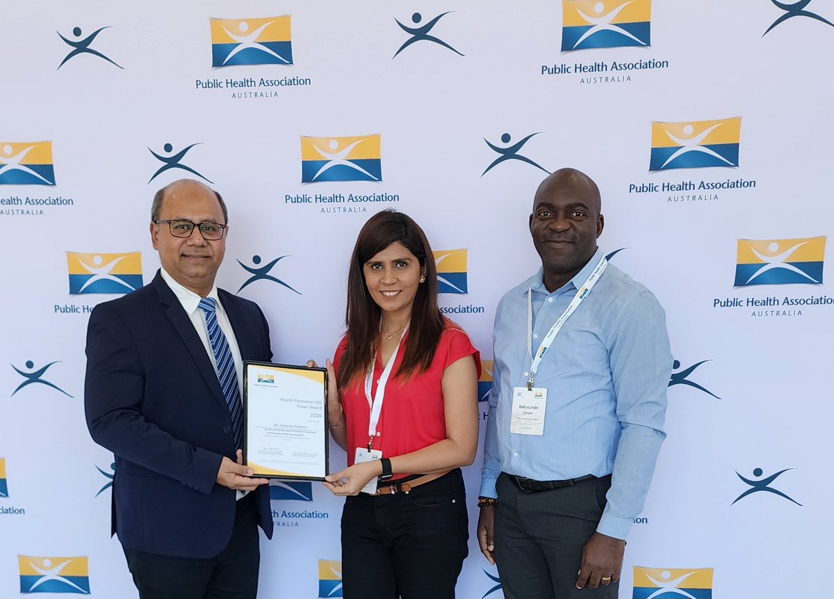Congratulations to @ZPadhani for winning the @_PHAA_ Health Promotion SIG Travel Award 2024, which was handed over to her during the #Prevention2024 conference during the networking session. Zahra is a PhD candidate from the @UniofAdelaide.