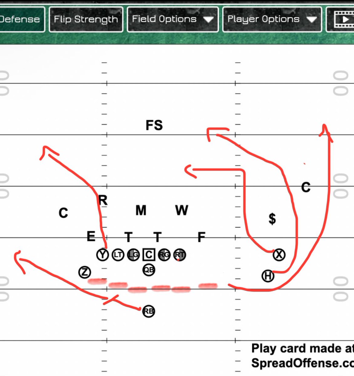 Play 1: Classic zone read Y lead with a bubble screen option, put the slot CB in conflict. Play 2: motion Z to form trips with H and X, H and X run mills concept with switch release while Z runs wheel behind them. Y and RB have corner and flat concept backside.