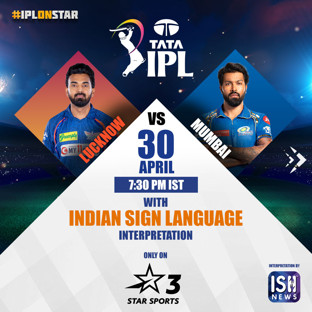 Match 48: LUCKNOW vs MUMBAI 🏏💥

Watch Live with Indian Sign Language Interpretation only on Star Sports 3. ⭐️

#IPLonStar #IPLinISL #IPL #IPL2024 #lsgvsmi #TATAIPL #starsports #exclusive #Deaf #TATAIPL2024 #accessibility #IndianSignLanguage #SignLanguage