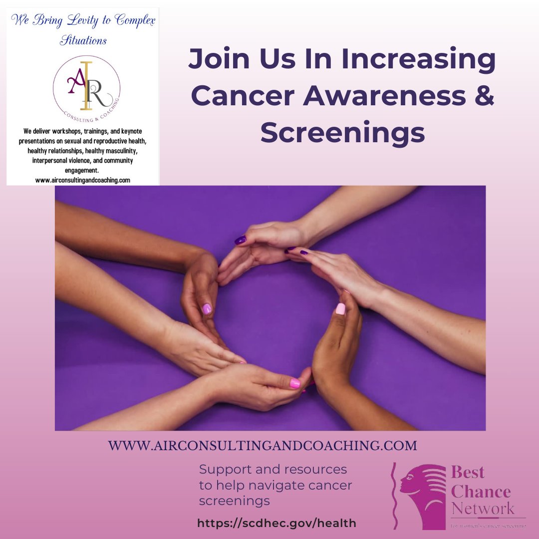 Join us in making a difference. A.I.R. Consulting and Coaching, alongside Best Chance Network, is committed to promoting cancer awareness and screenings. Together, we can save lives. #MakeADifference #HealthMatters