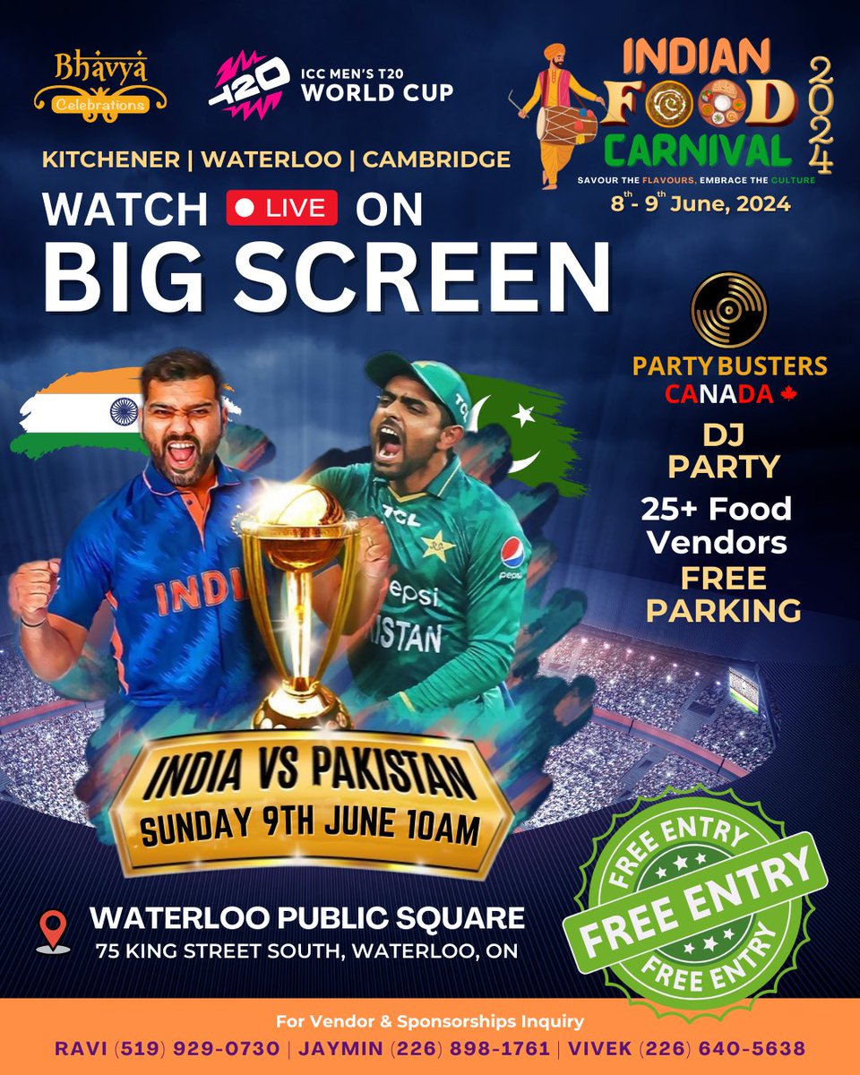 #IndVsPak #cricket #Waterloo #Kitchener 
#T20WorldCup24