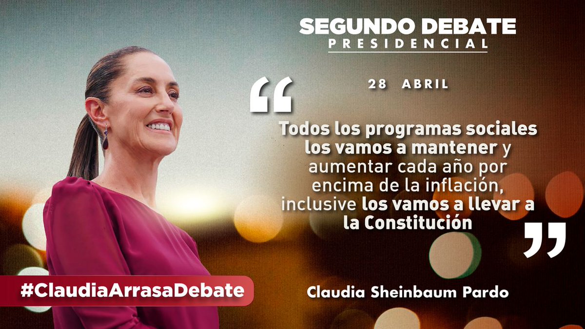 #ClaudiaArrasaDebate y gano por  que ella si ve por nuestro bienestar social, económico y medio ambiente, por eso decimos y decimos #ClaudiaPresidenta por un Gobierno humanista donde respeten nuestros derechos y tengamos igualdad social, justicia y soberanía. #Primerolospobres.