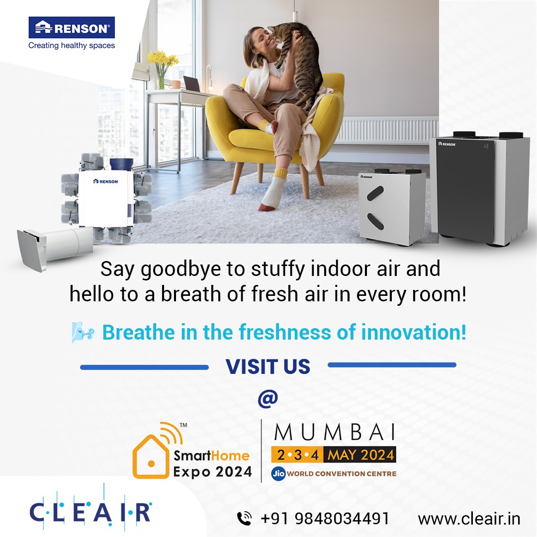 Step into a world of fresh air innovation at the SmartHome Expo 2024 in Mumbai from 2nd to 4th May 2024, hosted at the Jio World Convention Centre. 

 #HomeTech #Innovation #SmartHomeExpo2024 #expo2024 #hometechnology
#smarthome #homecomfort #HealthyHome #healthyspacesolution