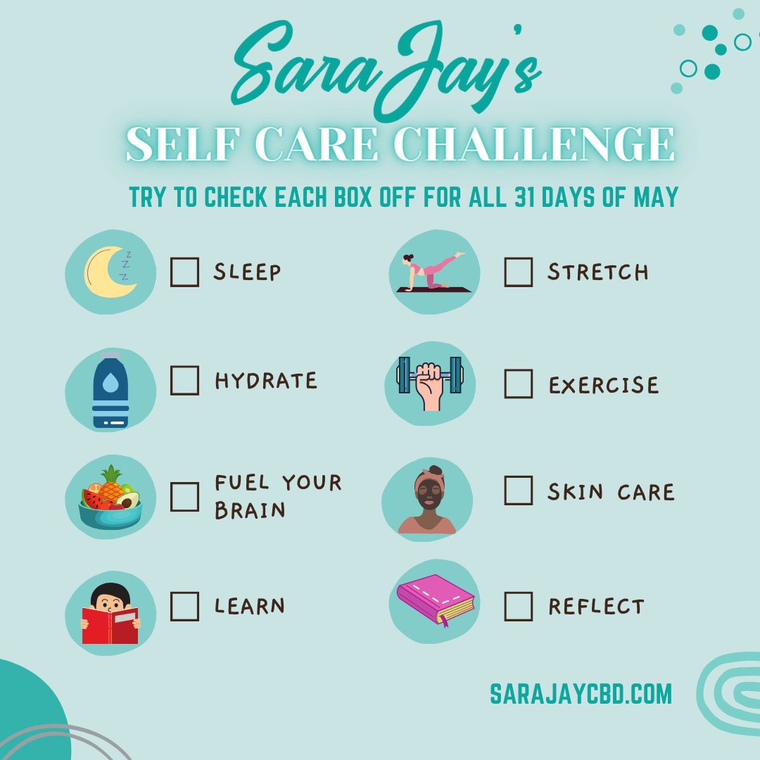 Make #May the Month of #SelfCare 🤩 Prioritize you, your mental & physical health and your peace ✨ But, you can't do it without our Self Care Collection! Find it and shop NOW on our official website: sarajaycbd.com 🍃 #CBD #Challenge #Routine