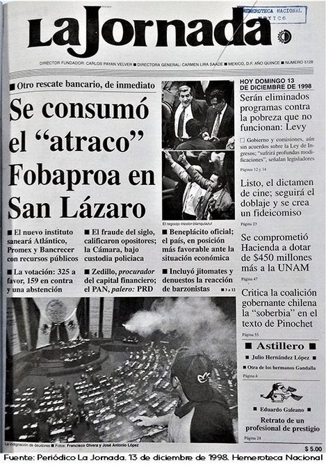 Fobaproa
Carlos Salinas de Gortari creó en 1990 el Fobaproa (llamado IPAB en 1998) para rescatar a las corporaciones en crisis, convirtiendo sus deudas en deuda de todos los mexicanos. Los pagos anuales exorbitantes durarán hasta el año 2070.
#JuicioAExPresidentes