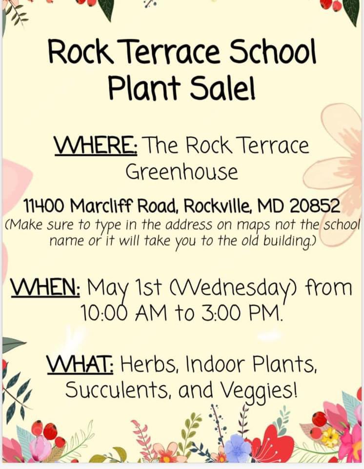 Go get your plants from this school plant sale Wed, May 1. Rock Terrace is a special populations school in MCPS. The students grew these plants.