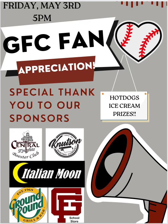 GFCBaseball's tweet image. We love our fans!!
Come on out to Montgomery field Friday to watch your Central Knights take on Horace and enjoy some great food and prizes
⏰Varsity at 5
⏰ JV at 5 on Diamond 5