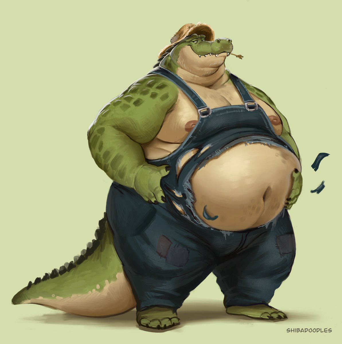 Ol’ gator farmer name is Earl, seems like his overalls couldn’t handle his chonkness any more