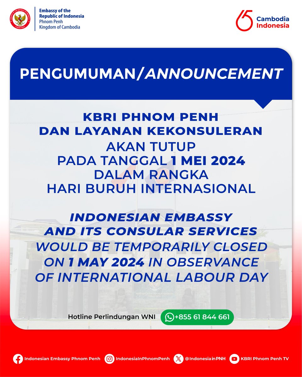 #IniDiplomasi #RintisKemajuan #DemiNKRI #NegaraMelindungi #IndonesiaUntukDunia #diplomasi #diplomacy #cambodia #kamboja #IndonesiaKamboja #65tahunIndonesiaKamboja #phnompenh #phnompenhcity #hariburuh