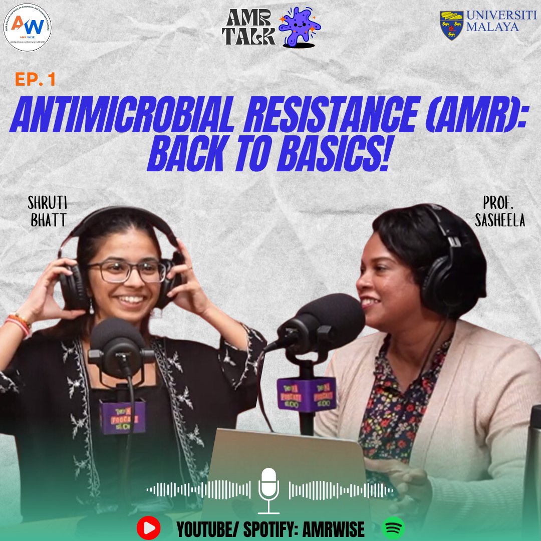 🎙️Dive into #AMRTalk's first episode on Antimicrobial Resistance (AMR) with @AMRWISE360, from Universiti Malaya (UM), Malaysia. Join @sasheela2, an ID Clinician from UM as we explore 'Back to Basics' of AMR. 
Podcast links in the thread below!
#fomum #medicineum @medicineumalaya