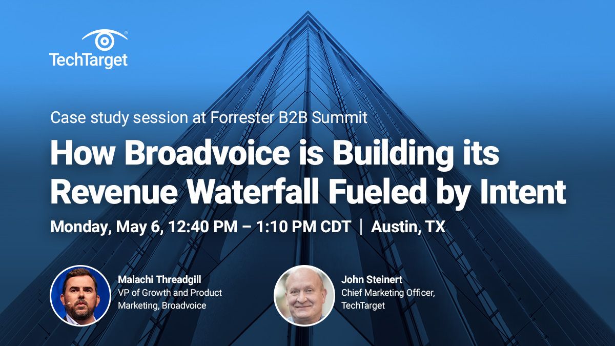 Join us May 6th at the Forrester B2B Summit for a LIVE case study with Malachi Threadgill from Broadvoice as he sits down with John Steinert from TechTarget to share how they are transforming success centered on buying groups & pipeline⚡ For more info: bit.ly/4aHAmZ2