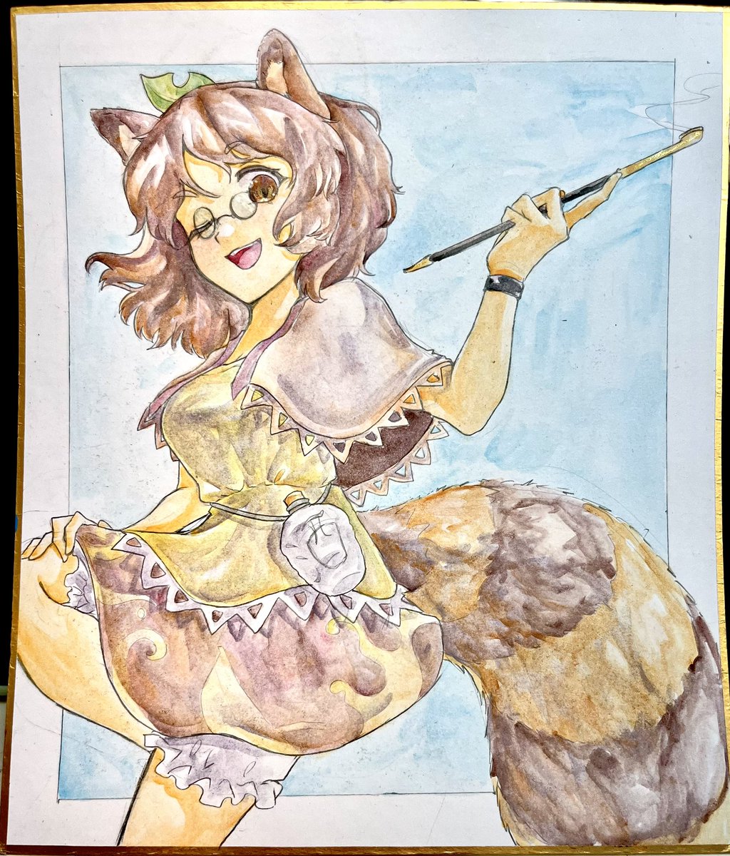 jikokenjiyoku_1's tweet image. 描いた色紙　続き
 #東方Project #二ッ岩マミゾウ #多々良小傘