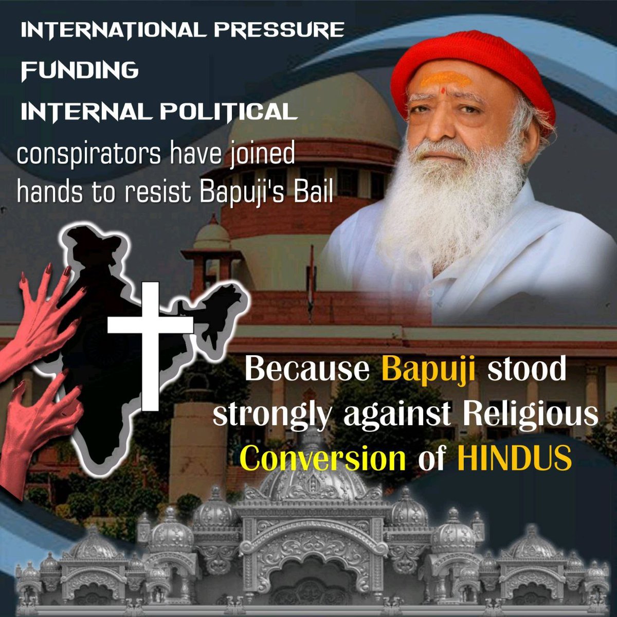 Pujya Sant Shri Asharamji Bapu to jail is a conspiracy because he is protecting sanatan sanskar and Dharma, it is a conspiracy to send him to jail so that his service work stops.  
 #RoadBlockToConversion
Ghar Vapasi
Cause of Conspiracy