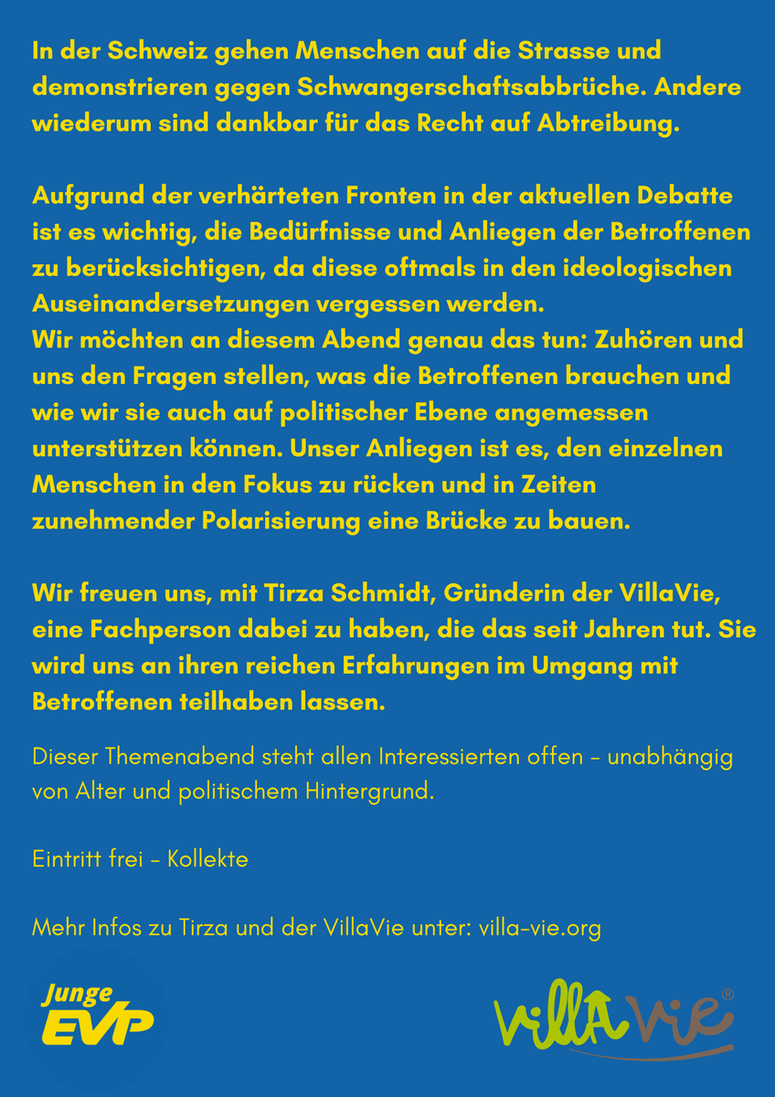 Menschen gehen auf die Strasse gegen Schwangerschaftsabbrüche, andere für das Recht auf Abtreibung. Bei verhärteten Fronten gehen Bedürfnisse der Betroffenen oft unter. Willst du genau zuhören? Brücken bauen statt polarisieren? Dann ist dieser Abend genau das richtige für dich👇