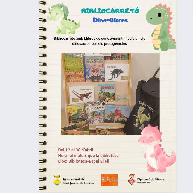 📚 No t'ho perdis! 🦕 Vine i descobreix el nostre Bibliocarretó Dino-llibres! 🌟 Troba una increïble selecció de llibres de coneixement i ficció on els dinosaures són els protagonistes. 🗓 Del 12 al 30 d’abril ⏰ Hora: el mateix que la biblioteca 📍 Biblioteca-Espai El Fil 📖🦖