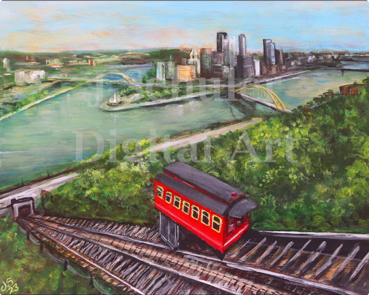 The Duquesne Incline. Instant Print Art. jschulerart.etsy.com/listing/142870…  #art #painting #funicular #Pittsburgh #cityscape