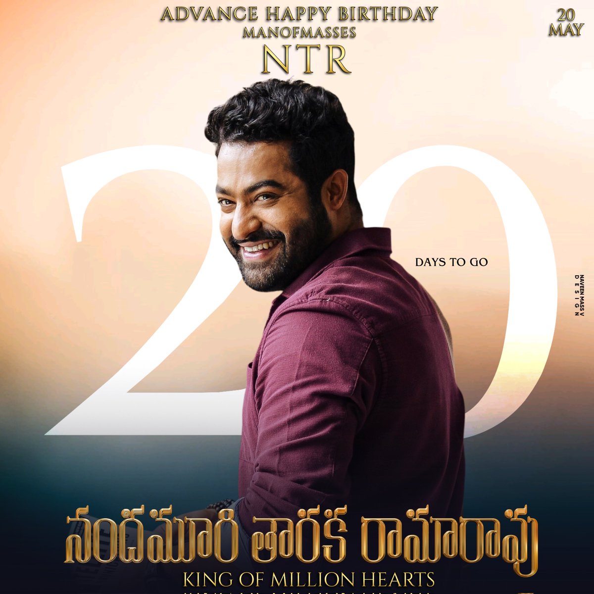 20 Days to go for the Biggest MASS Festival 🐯 Advance Happy Birthday to Our Demigod @tarak9999 anna ❤️ #ManOfMassesNTR Design:@NtrVattepu @NTRFanTrends @NTR2NTRFans @massgod_ntr_fc @ChittoorNTRFans @NelloreNTRfc @NTRFans_EG