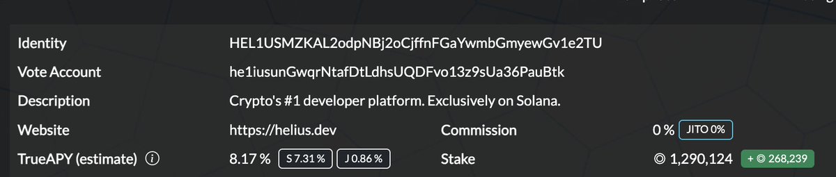 cool new feature on stakewiz dot com by @laine_sa_ that shows you the APY effect of MEV revenue according to this, Helius validator has over 8% APY and is in the top 10 of all validators on Solana for yield