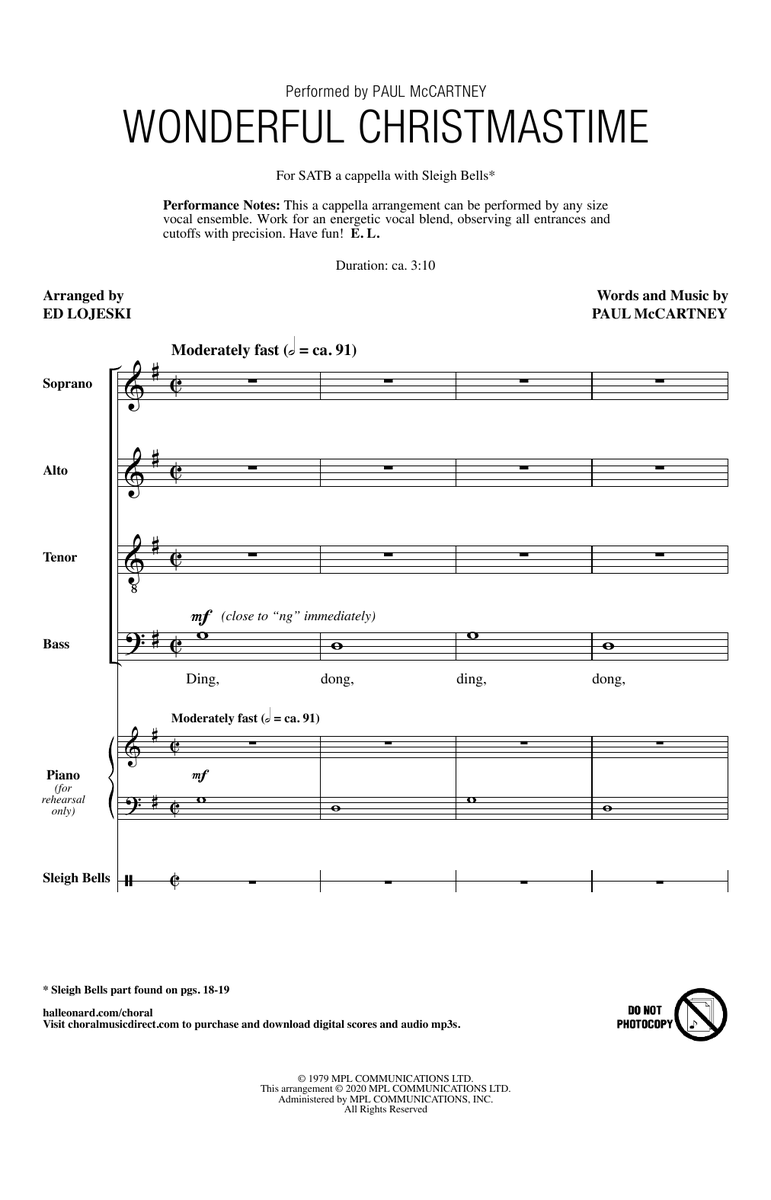 Paul McCartney Wonderful Christmastime (arr. Ed Lojeski) Sheet Music Notes freshsheetmusic.com/paul-mccartney… #music #edlojeski #classics