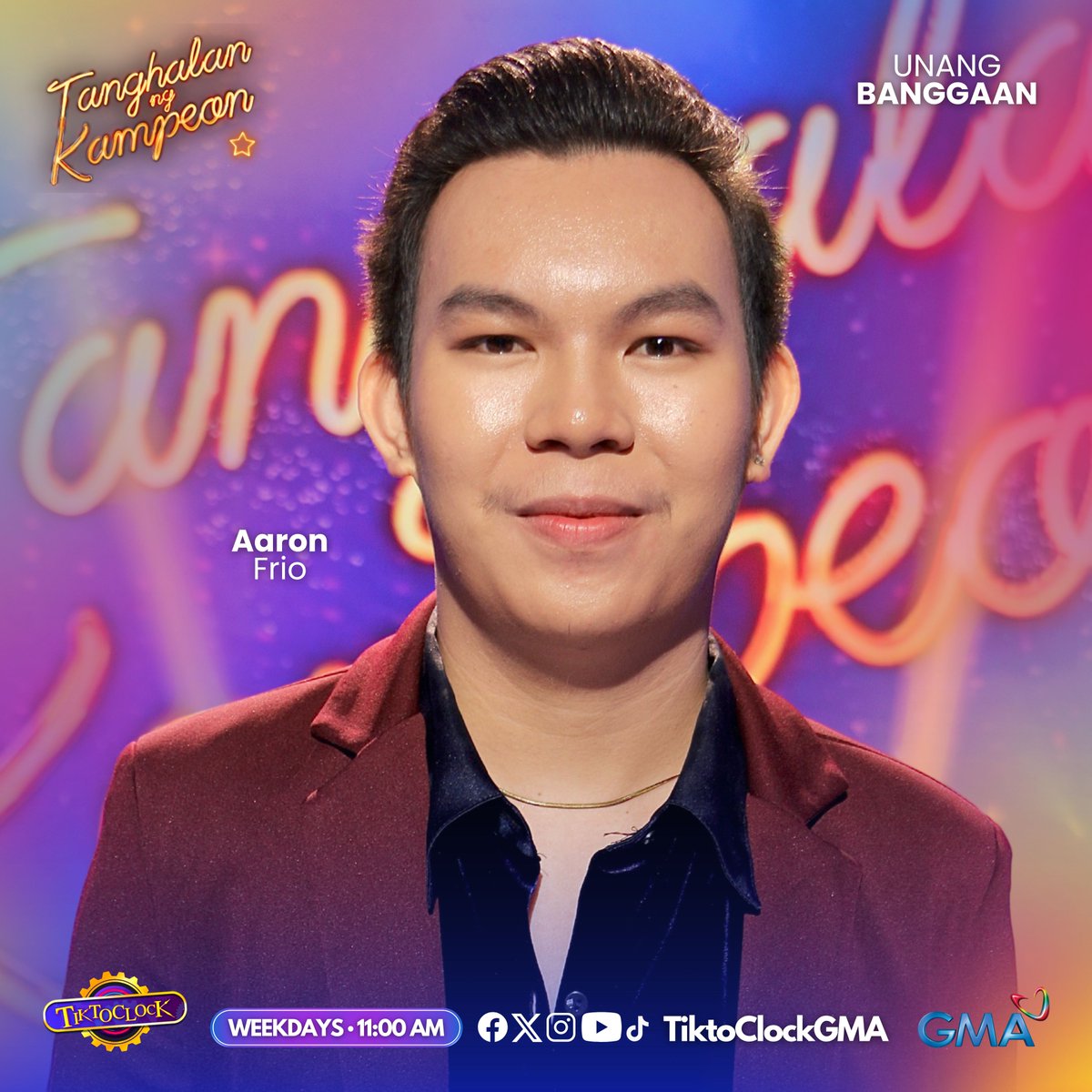 Siguradong #GMAMasayaDito dahil #TanghalanNgKampeonGMA na! 🤩😍 'Wag na magpahuli sa laban nina Diana Agustin at Aaron Frio! Manood na ng #TiktoClockGMA 🎉