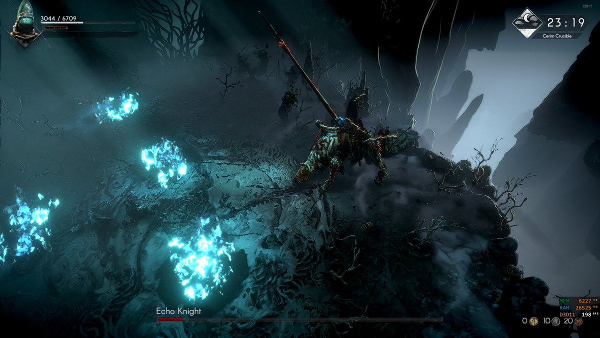 Damn. Echo Knight boss fight in No Rest For the Wicked. I had him. Just got greedy and didn't back off to heal. Had. Him. #NoRestForTheWicked